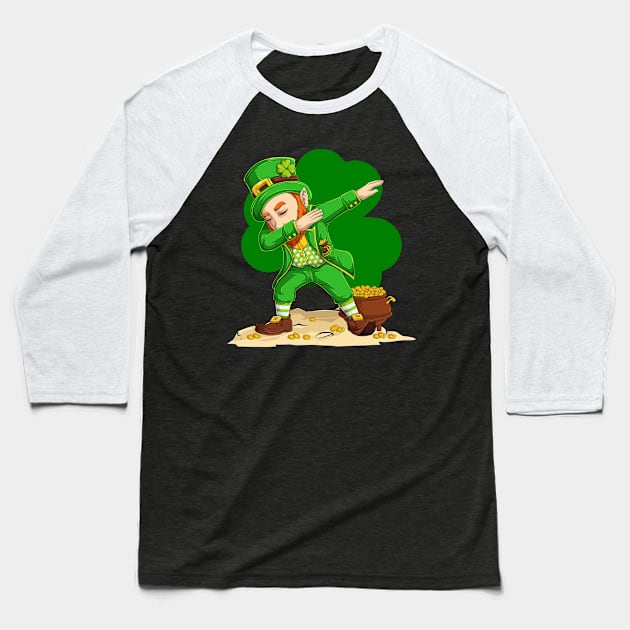 St Patricks Day Dabbing Leprechaun Boys Kids Men Baseball T-Shirt by Dealphy